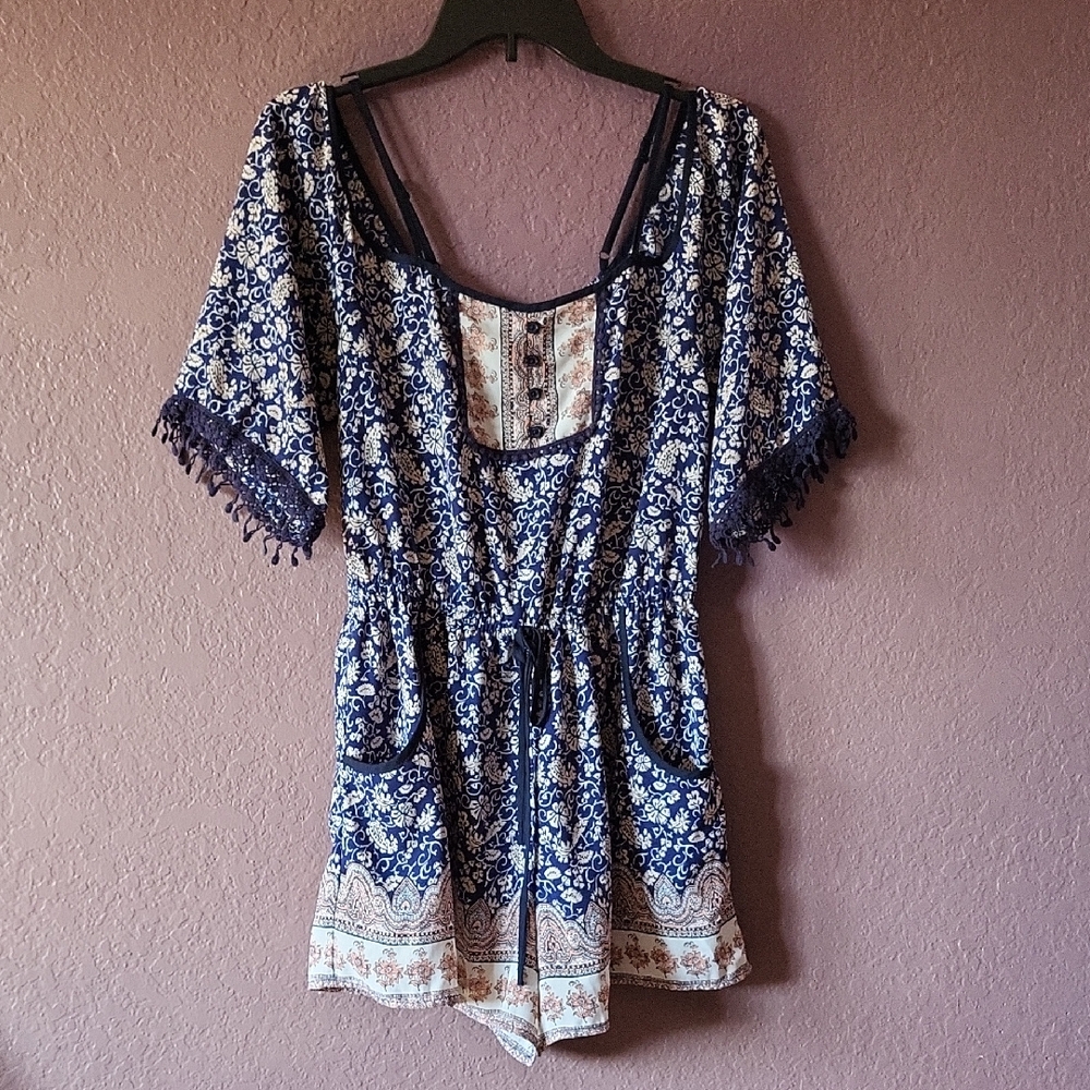 Xhilaration Boho Blue Floral Romper